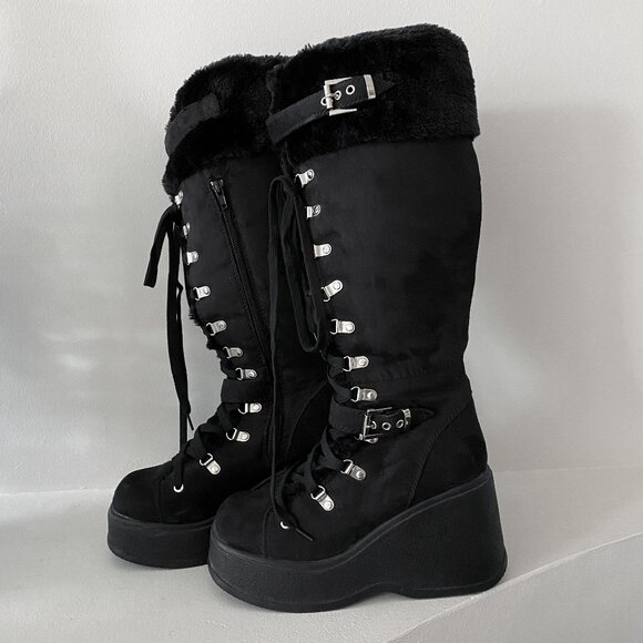 725 Originals Shoes - 725 Originals Furry Lace Up Goth Side zip Buckle Platform Boots